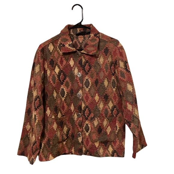 Jane Ashley Tapestry Jacket XL Coat Aztec Western SW Cowgirl Button Metal - Picture 1 of 8